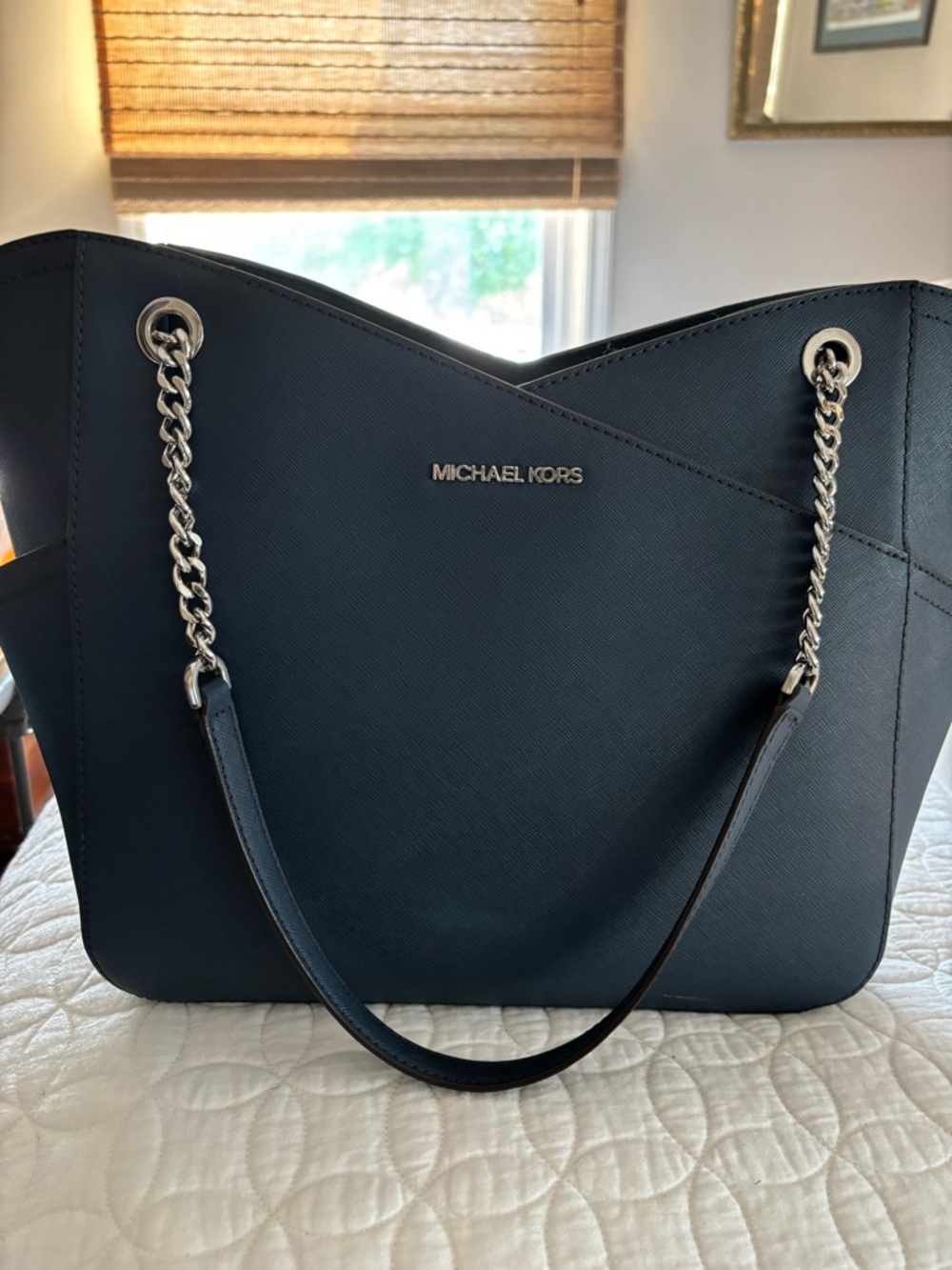 Michael Kors Black Saffiano Leather Chain-Strap Tote